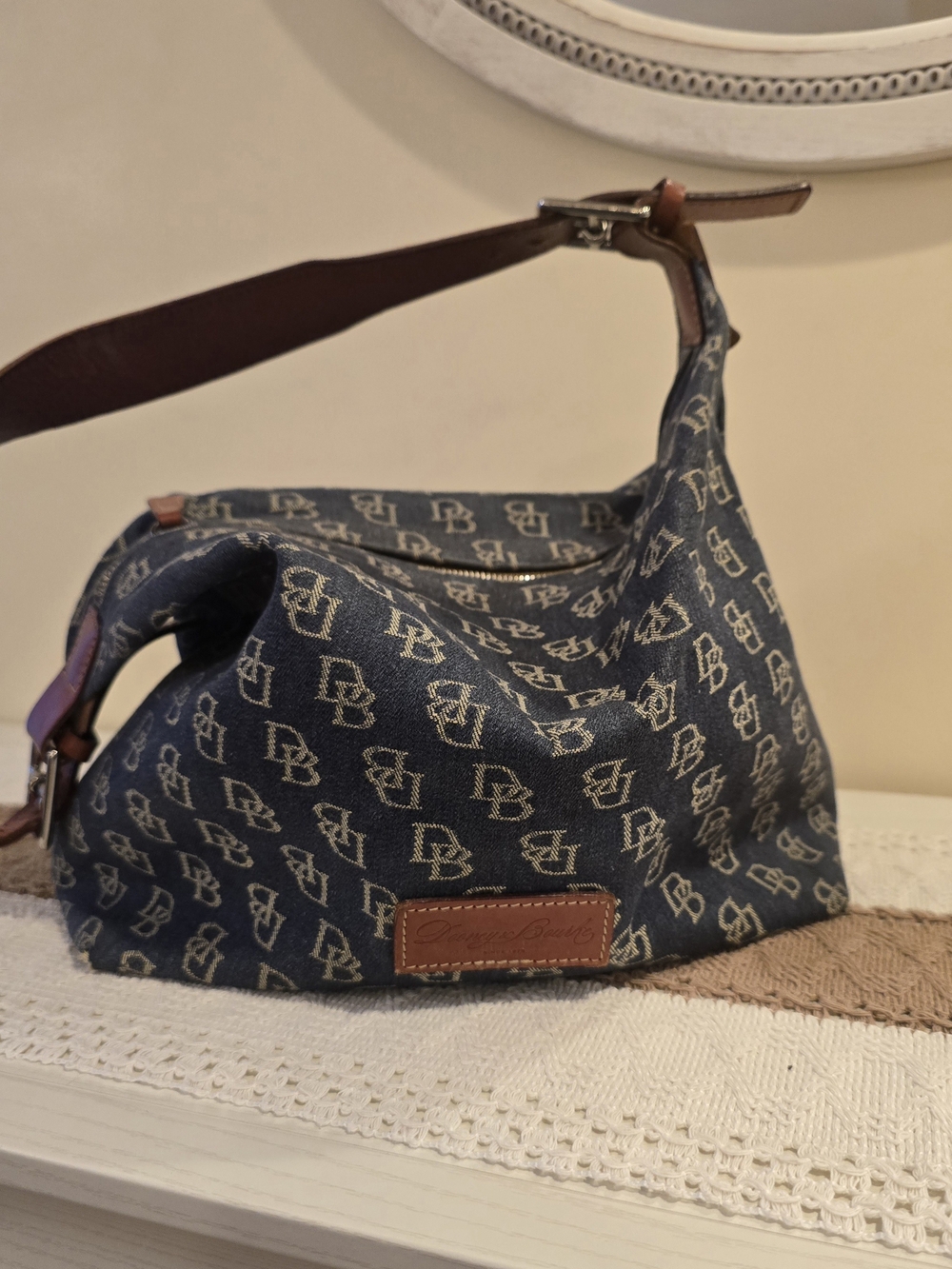 Dooney & Bourke Navy Monogram Canvas Shoulder Bag